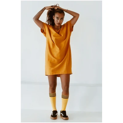 The Driftwood Tales Damen vegan Kleid Oversize T-Shirt Kurkuma