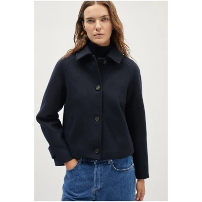 The Woolen Cropped Coat - Blue Navy