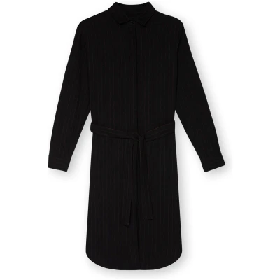 ThokkThokk Damen vegan Hemdkleid Nadelstreifen Schwarz