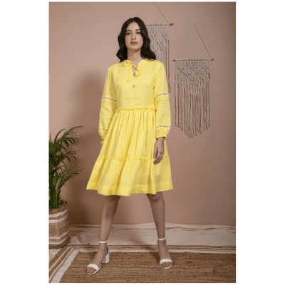 Tiered Ruffle Midi Dress - Yellow