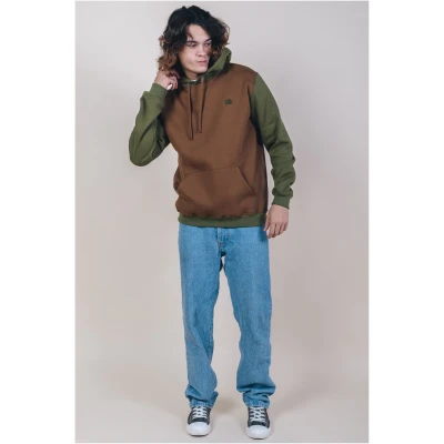 Trendsplant Herren vegan Hoodie Color Block Olivgrün & Waldbraun