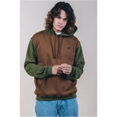 Trendsplant Herren vegan Hoodie Color Block Olivgrün & Waldbraun
