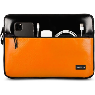 UNBEGUN Herren vegan Laptop-Hülle Fronttasche Schwarz Orange