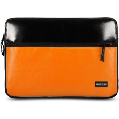 UNBEGUN Herren vegan Laptop-Hülle Fronttasche Schwarz Orange