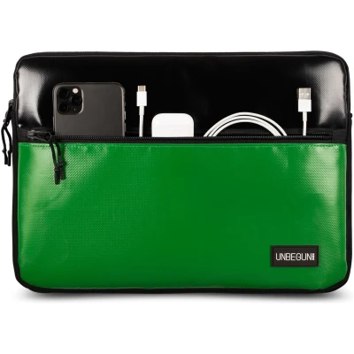 UNBEGUN Herren vegan Laptop-Hülle Vordertasche Schwarz Grün