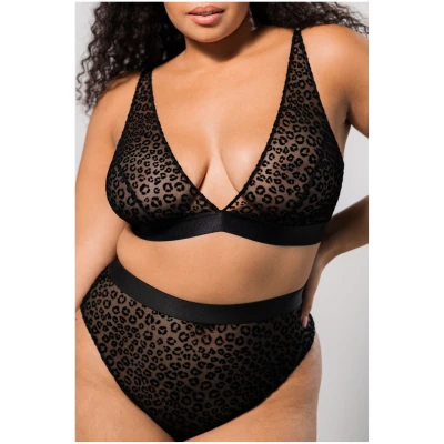 Understatement Damen vegan Bralette Plunge Mesh Wild Polish Leopard Schwarz
