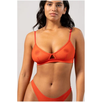 Understatement Damen vegan Mesh Cut-Out Triangle Bralette Feurig Rot