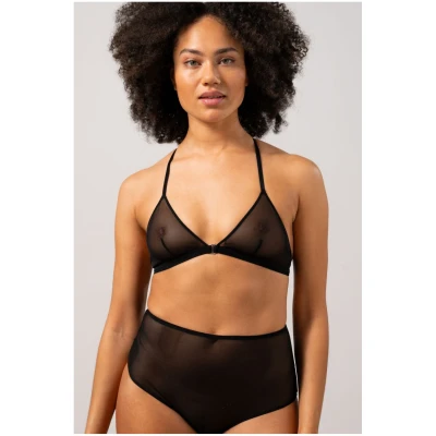 Understatement Damen vegan Mesh Raceback Triangle Bralette Schwarz