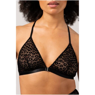 Understatement Damen vegan Mesh Raceback Triangle Bralette Schwarz Leopard