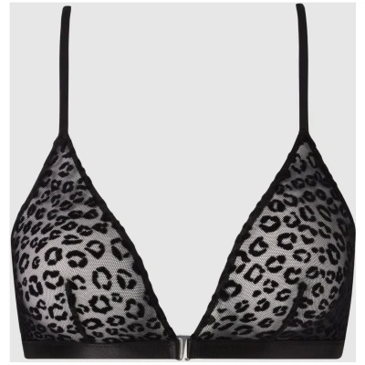 Understatement Damen vegan Mesh Raceback Triangle Bralette Schwarz Leopard