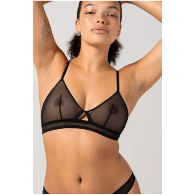 Understatement Damen vegan Triangel Bralette Cut-Out Mesh Schwarz