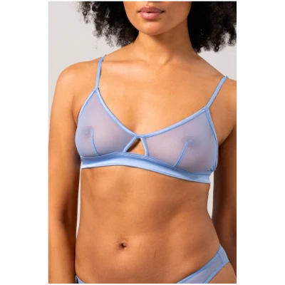 Understatement Damen vegan Triangel Bralette Mesh Cut-Out Hellblau