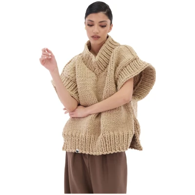 V-neck Poncho Sweater - Beige