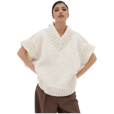 V-neck Poncho Sweater - White
