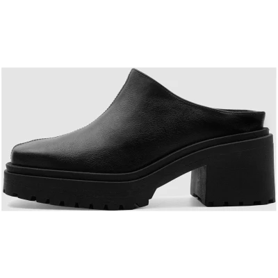 Vegan Grape Leather Squared Chunky Mule Loafers Black