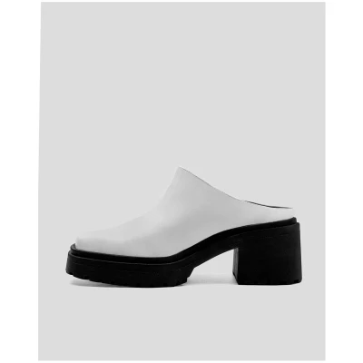 Vegan Grape Leather Squared Chunky Mule Loafers White