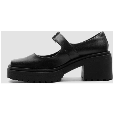 Vegan Grape Leather Squared Chunky Pumps Loafers Black