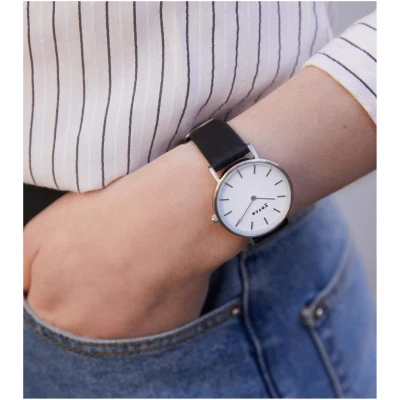 Votch Damen vegan Uhr Petite Silber, Schwarz & Weiß