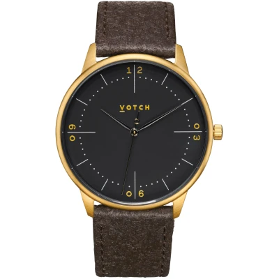 Votch Herren vegan Uhr Aalto Gold & Brown Piñatex - Schwarz