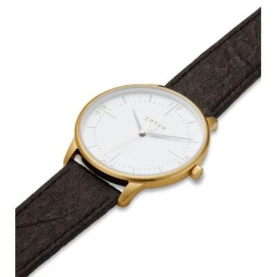 Votch Herren vegan Uhr Aalto Gold & Dunkelbraun Piñatex