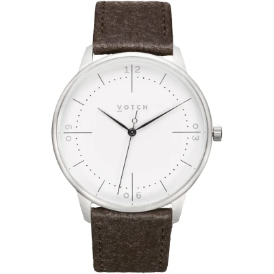 Votch Herren vegan Uhr Aalto Silber & Dunkelbraun Piñatex