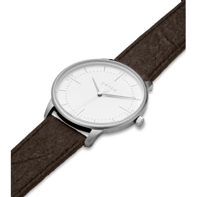 Votch Herren vegan Uhr Aalto Silber & Dunkelbraun Piñatex