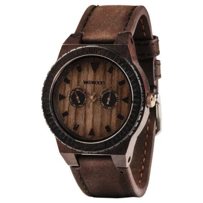 WEWOOD Holz-Armbanduhr LEO LEATHER CHOCOLATE | 100% hautverträglich