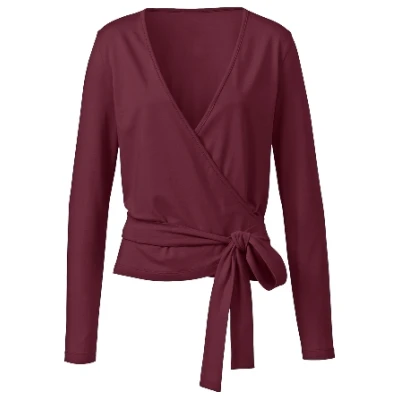Wickelshirt aus Bio-Baumwolle mit Elastan, granat 36/38