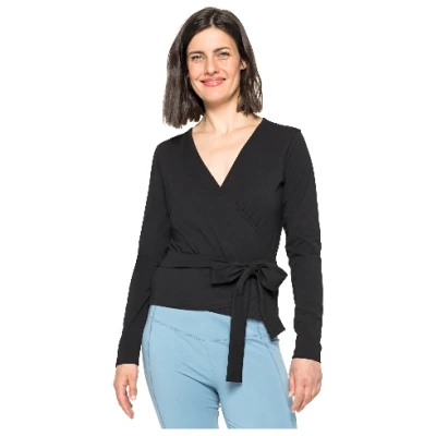 Wickelshirt aus Bio-Baumwolle mit Elastan, schwarz 36/38