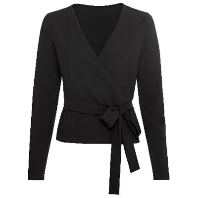Wickelshirt aus Bio-Baumwolle mit Elastan, schwarz 36/38