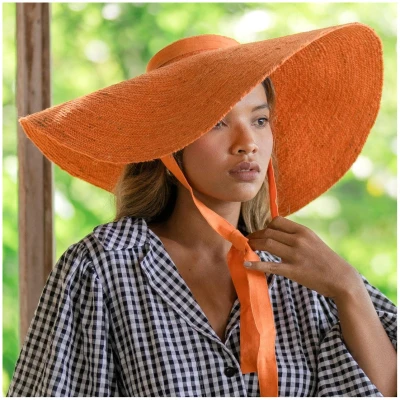 Wide Brim Jute Straw Hat In Orange