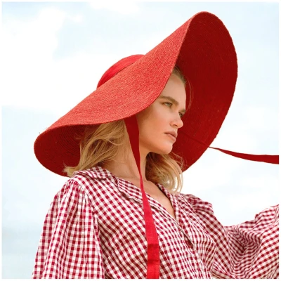Wide Brim Jute Straw Hat In Red