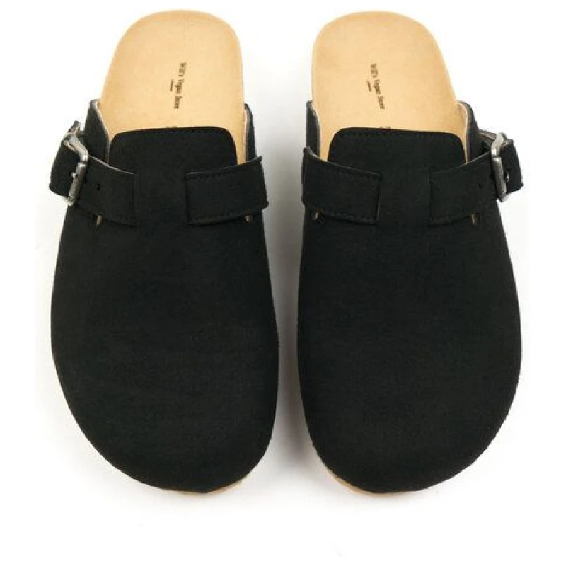 Will's Vegan Shop Clog Footbed Sandals Schwarz Veganes Wildleder Damen