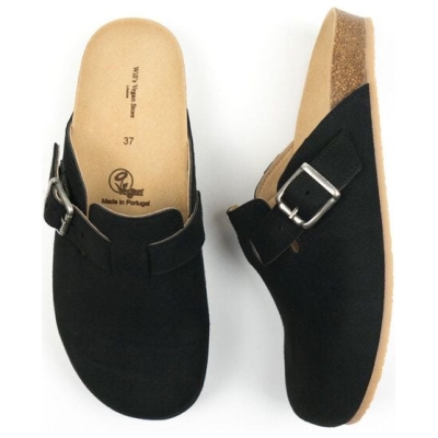 Will's Vegan Shop Clog Footbed Sandals Schwarz Veganes Wildleder Damen