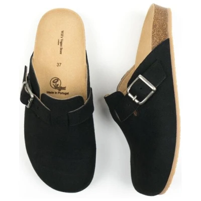 Will's Vegan Shop Clog Footbed Sandals Schwarz Veganes Wildleder Damen