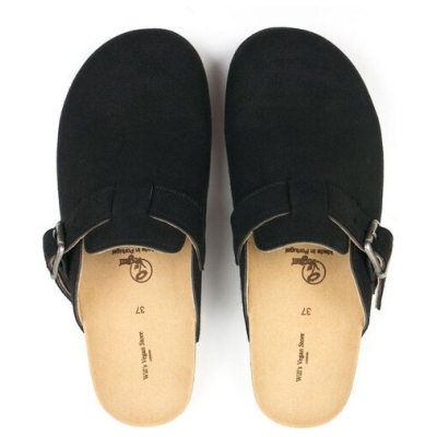Will's Vegan Shop Clog Footbed Sandals Schwarz Veganes Wildleder Damen