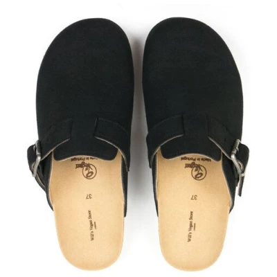 Will's Vegan Shop Clog Footbed Sandals Schwarz Veganes Wildleder Damen