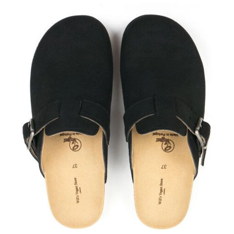 Will's Vegan Shop Clog Footbed Sandals Schwarz Veganes Wildleder Damen