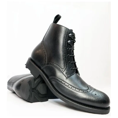 Will's Vegan Shop Goodyear Welt Brogue-Boots Schwarz Herren