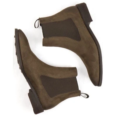 Will's Vegan Shop Goodyear Welt Chelsea-Boots Dunkelbraunes Veganes Wildleder Herren