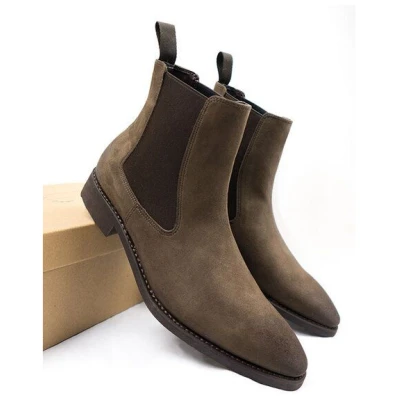 Will's Vegan Shop Goodyear Welt Chelsea-Boots Dunkelbraunes Veganes Wildleder Herren