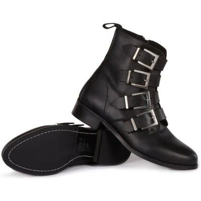 Will's Vegan Store Damen vegan Biker Boots 4 Strap Schwarz