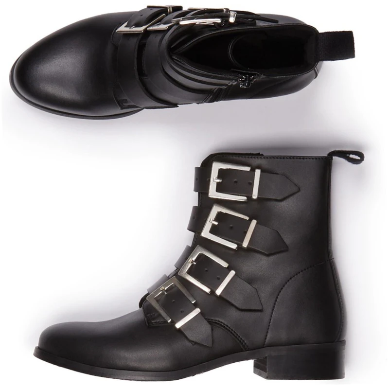 Will's Vegan Store Damen vegan Biker Boots 4 Strap Schwarz