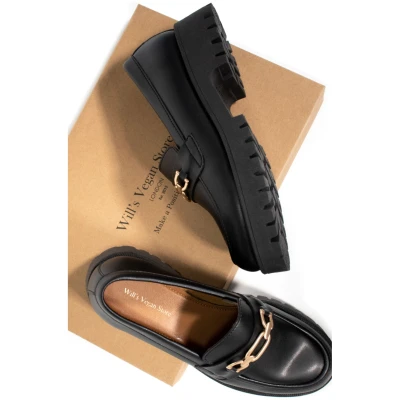 Will's Vegan Store Damen vegan Gleissohle Loafers Schwarz
