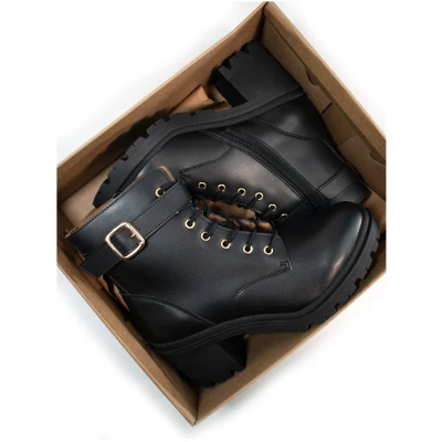 Will's Vegan Store Damen vegan Lace Up Track Sole Booties Schwarz