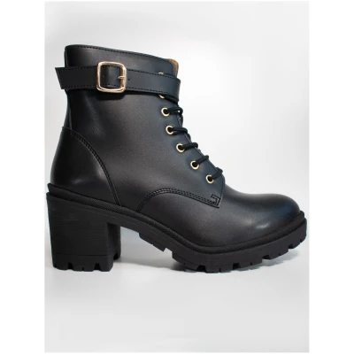 Will's Vegan Store Damen vegan Lace Up Track Sole Booties Schwarz