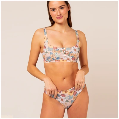 Woodlike Damen vegan Bikiniunterteil Ami Hipster Reversible Floral / Grün