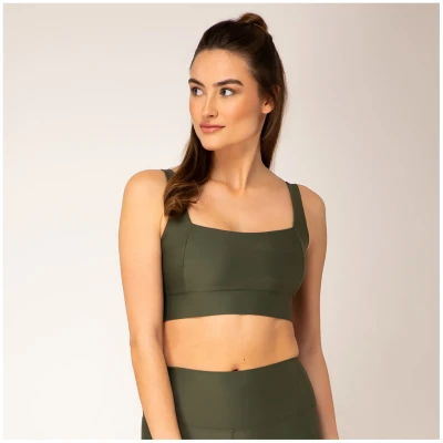Woodlike Damen vegan Sport-Bh Crop Top Armeegrün