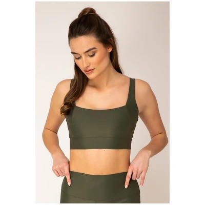 Woodlike Damen vegan Sport-Bh Crop Top Armeegrün