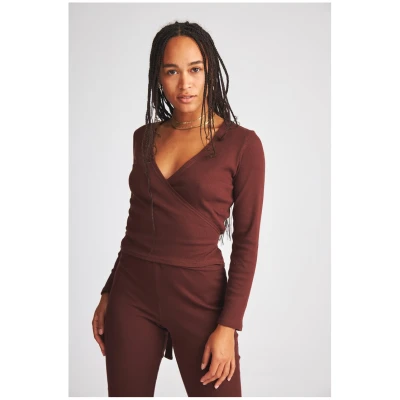 Wrap Long-Sleeve Top Dark Red